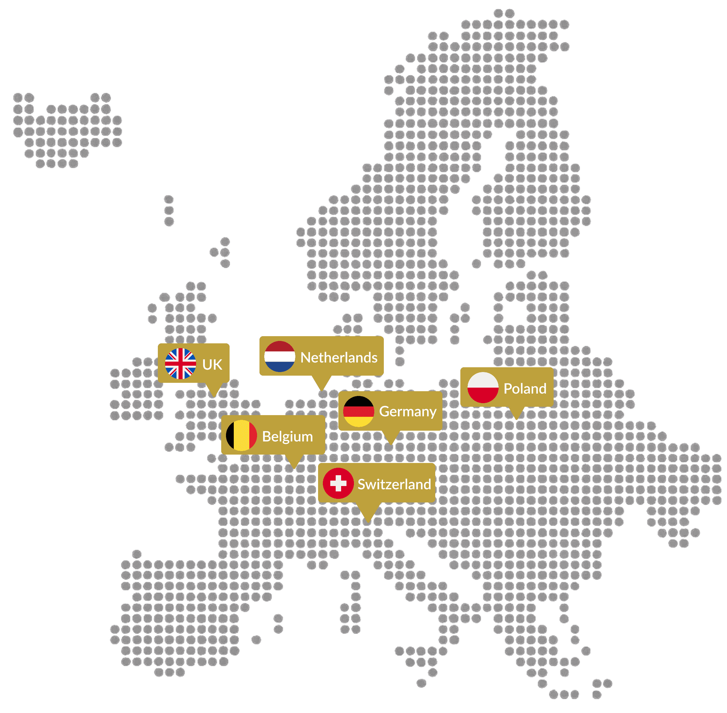 Map showing active countries in Europe